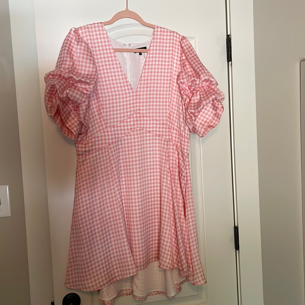 1 State pink and white gingham dress